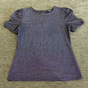 Express Shimmering Black Short Sleeve Blouse